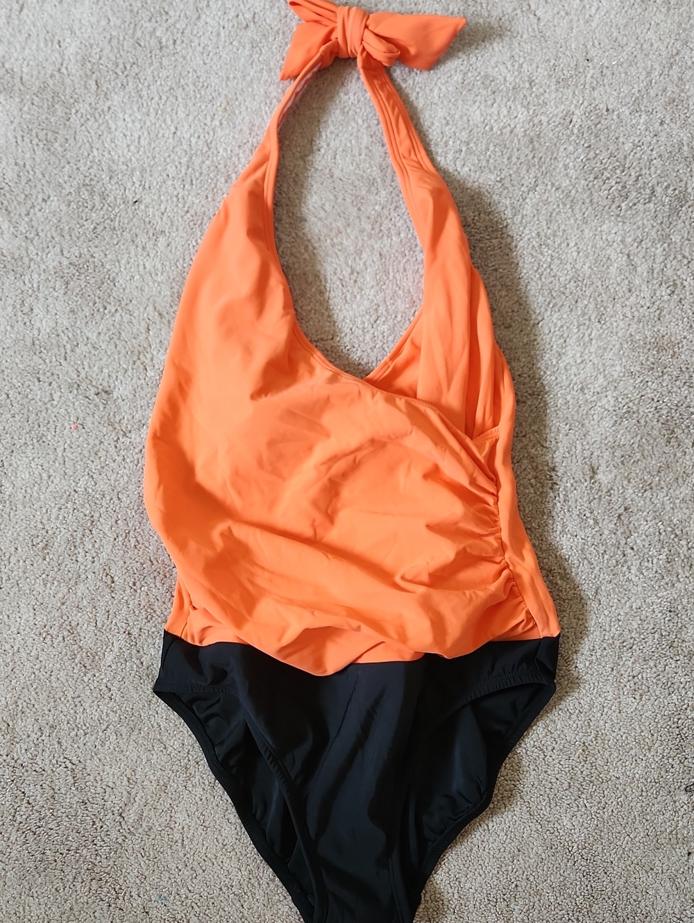 VENUS Orange and Black Halter One-Piece Swimsuit